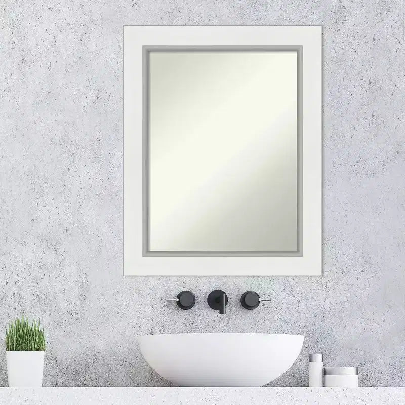 24" x 30" Non-Beveled Eva Bathroom Wall Mirror White - Amanti Art: Rectangle, Polystyrene Frame, Wall Mounted