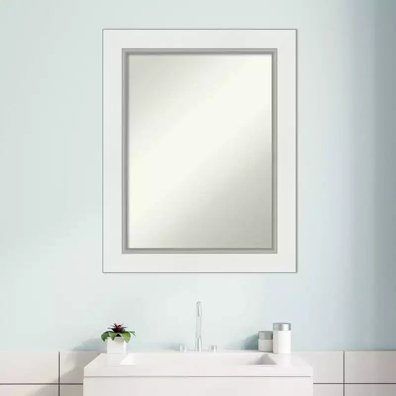 24" x 30" Non-Beveled Eva Bathroom Wall Mirror White - Amanti Art: Rectangle, Polystyrene Frame, Wall Mounted