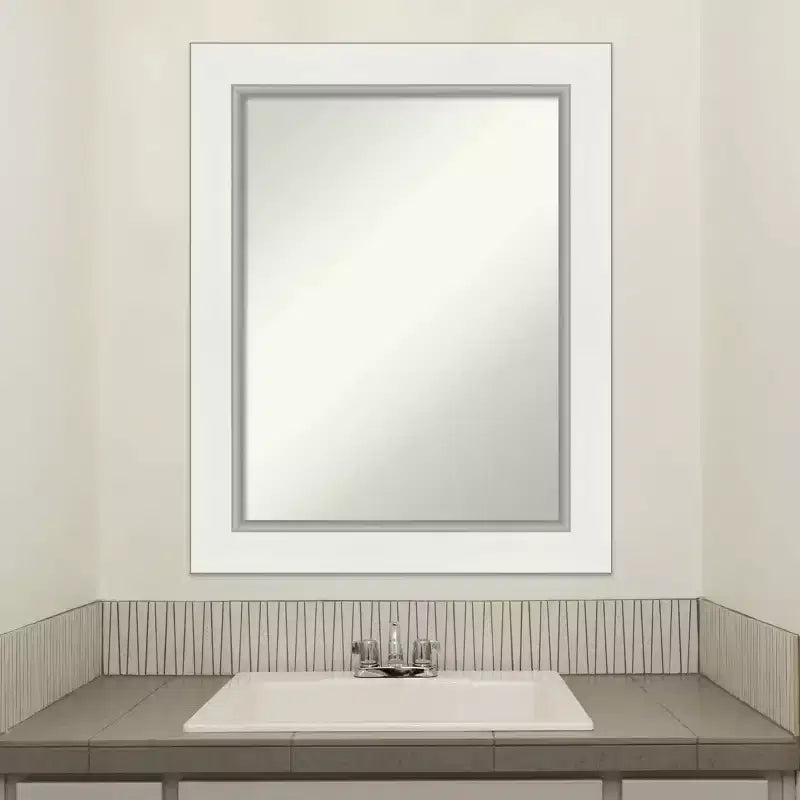 24" x 30" Non-Beveled Eva Bathroom Wall Mirror White - Amanti Art: Rectangle, Polystyrene Frame, Wall Mounted