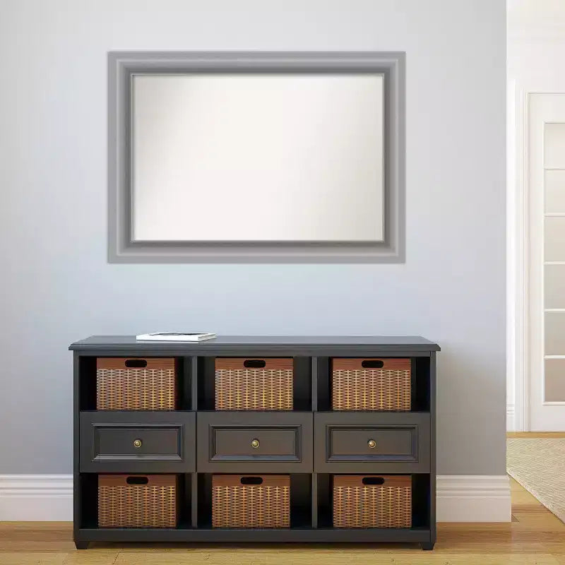 42" x 30" Non-Beveled Peak Polished Nickel Wall Mirror - Amanti Art: Includes Mounting Hardware