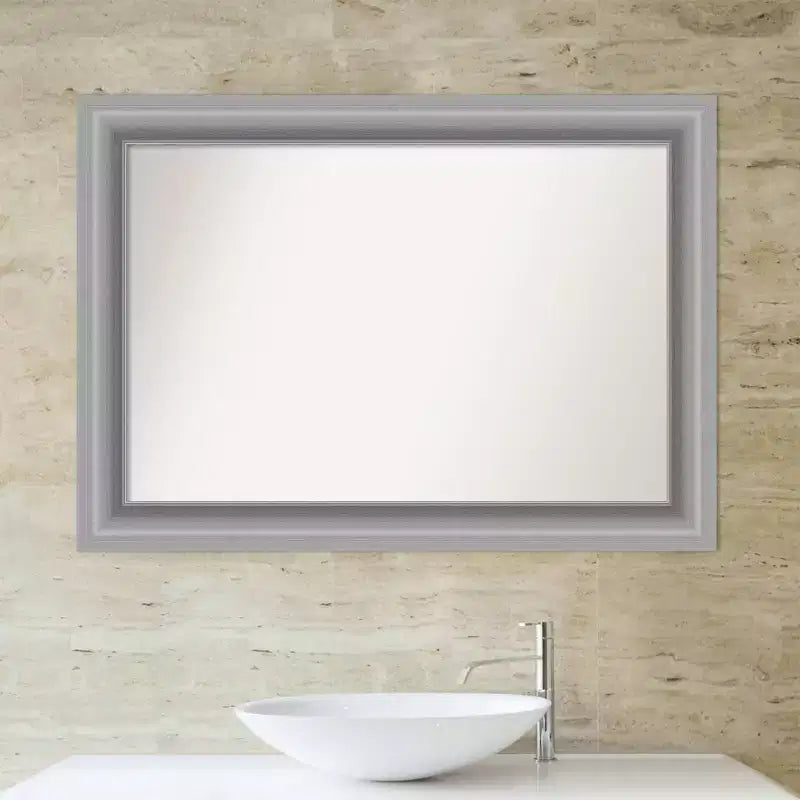 42" x 30" Non-Beveled Peak Polished Nickel Wall Mirror - Amanti Art: Includes Mounting Hardware