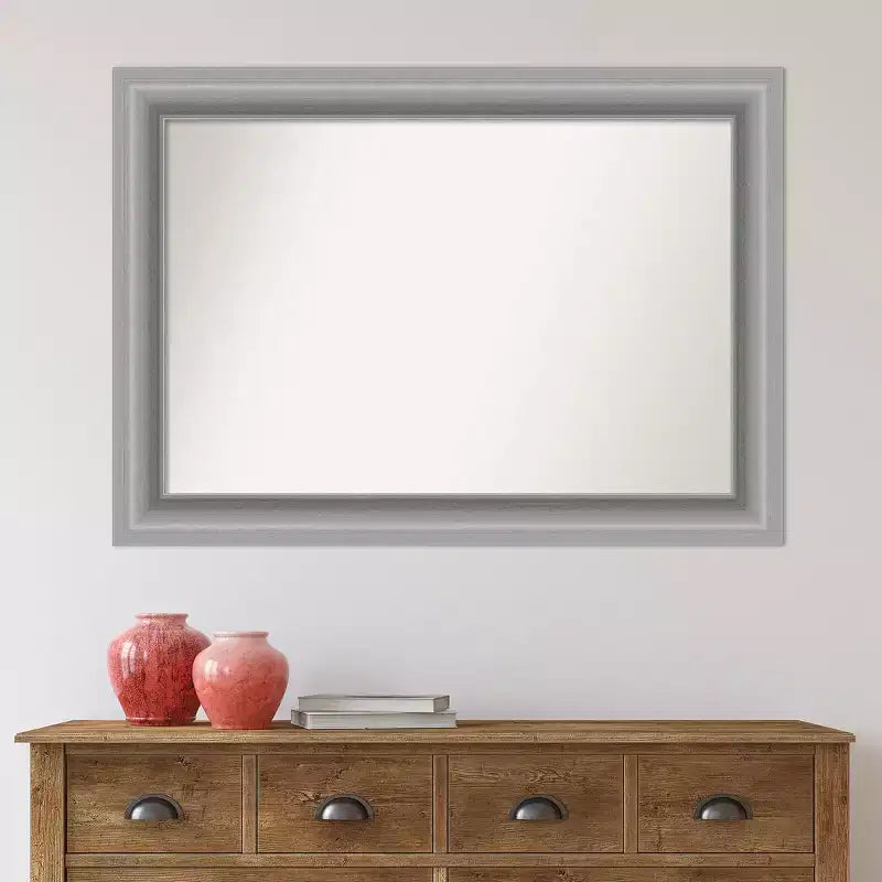 42" x 30" Non-Beveled Peak Polished Nickel Wall Mirror - Amanti Art: Includes Mounting Hardware