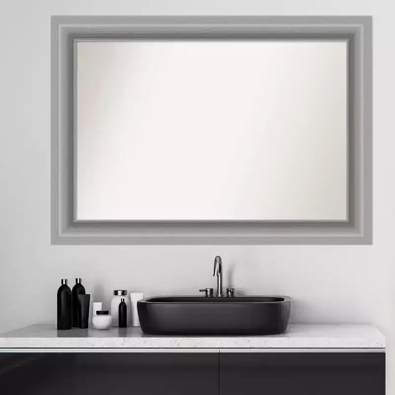 42" x 30" Non-Beveled Peak Polished Nickel Wall Mirror - Amanti Art: Includes Mounting Hardware