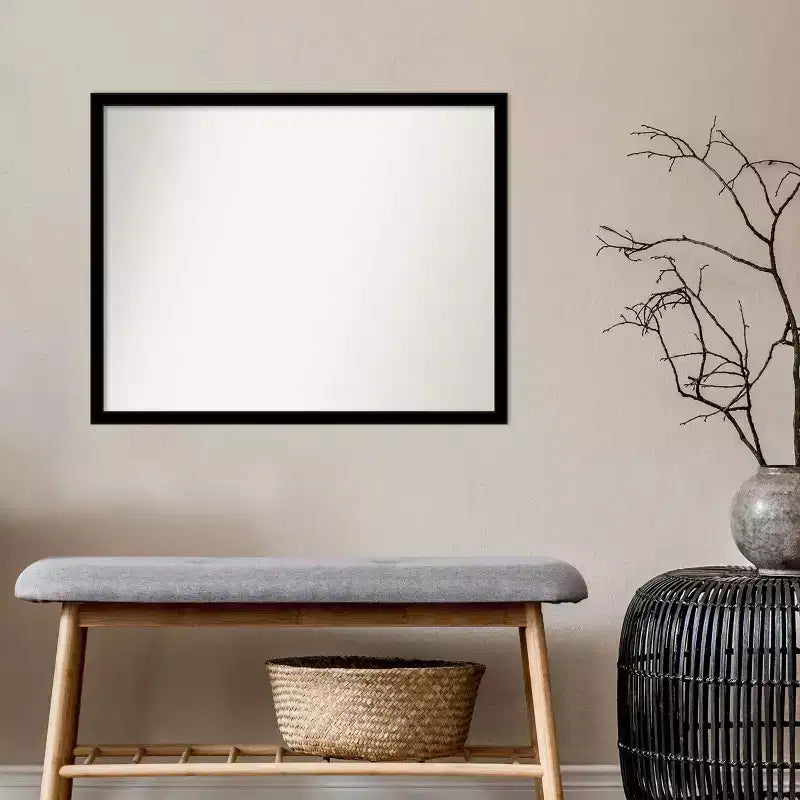 30" x 24" Non-Beveled Bathroom Wall Mirror Jet Black - Amanti Art: Modern Rectangle, Wall Mount, Includes Hardware