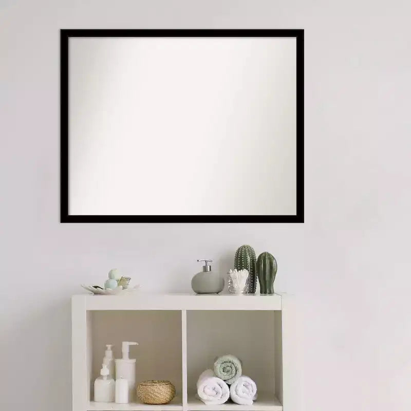 30" x 24" Non-Beveled Bathroom Wall Mirror Jet Black - Amanti Art: Modern Rectangle, Wall Mount, Includes Hardware