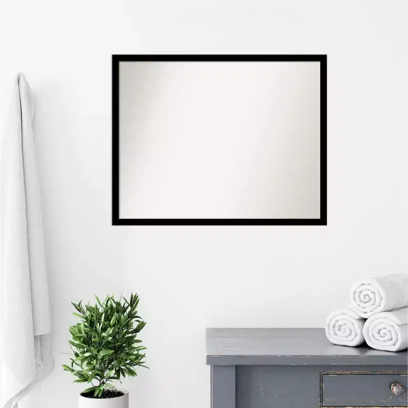 30" x 24" Non-Beveled Bathroom Wall Mirror Jet Black - Amanti Art: Modern Rectangle, Wall Mount, Includes Hardware