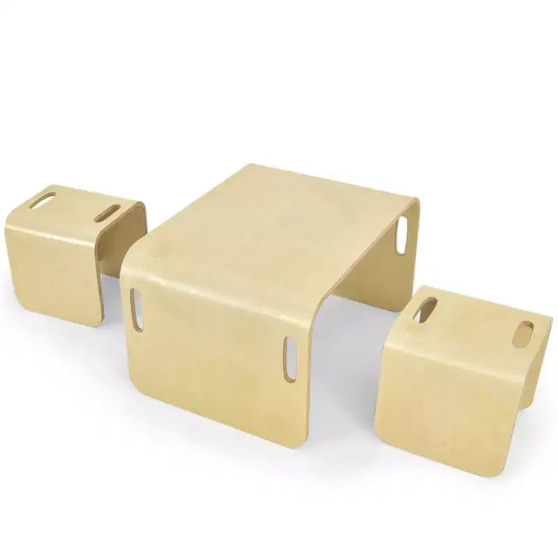 Costway 3 PCS Kids Wooden Table & Chair Set Children Multipurpose Homeschool Furniture Natural/Gray