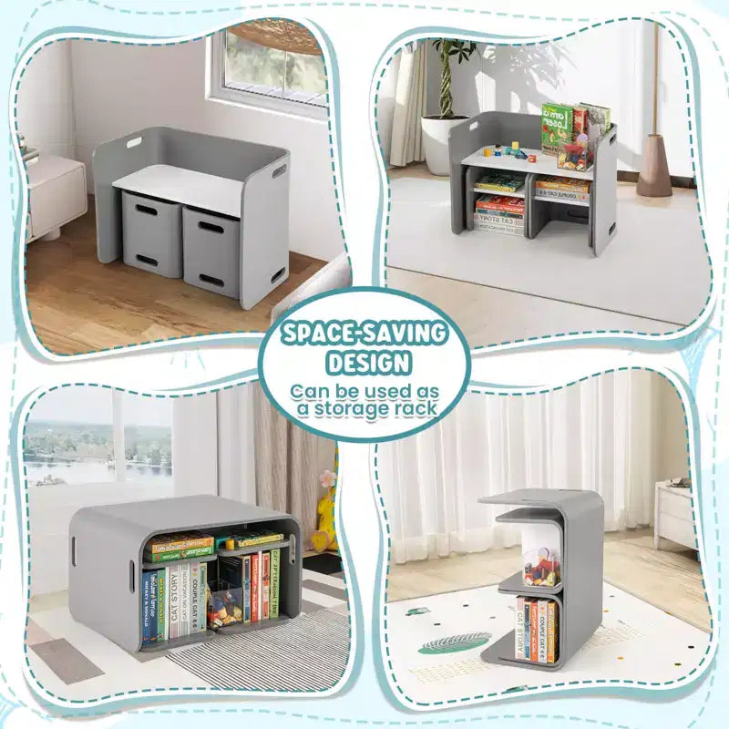 Costway 3 PCS Kids Wooden Table & Chair Set Children Multipurpose Homeschool Furniture Natural/Gray