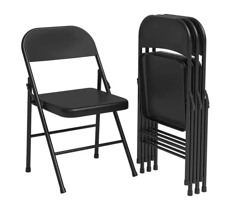 Whizmax Solo Classic Home Adult Modern Metal Indoor Auditorium Padded Folding Chairs, Black (Set of 4)