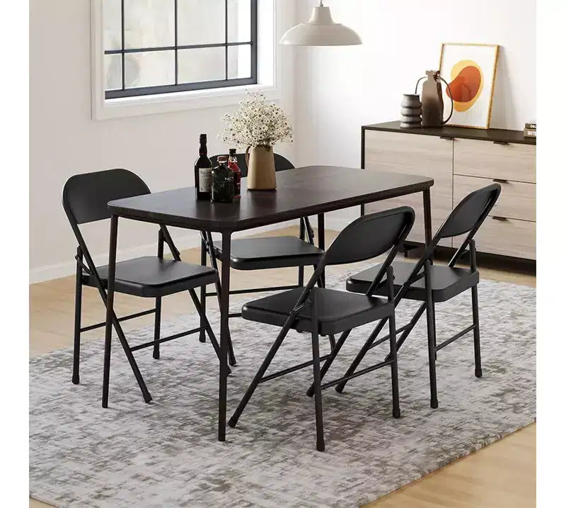 Whizmax Solo Classic Home Adult Modern Metal Indoor Auditorium Padded Folding Chairs, Black (Set of 4)