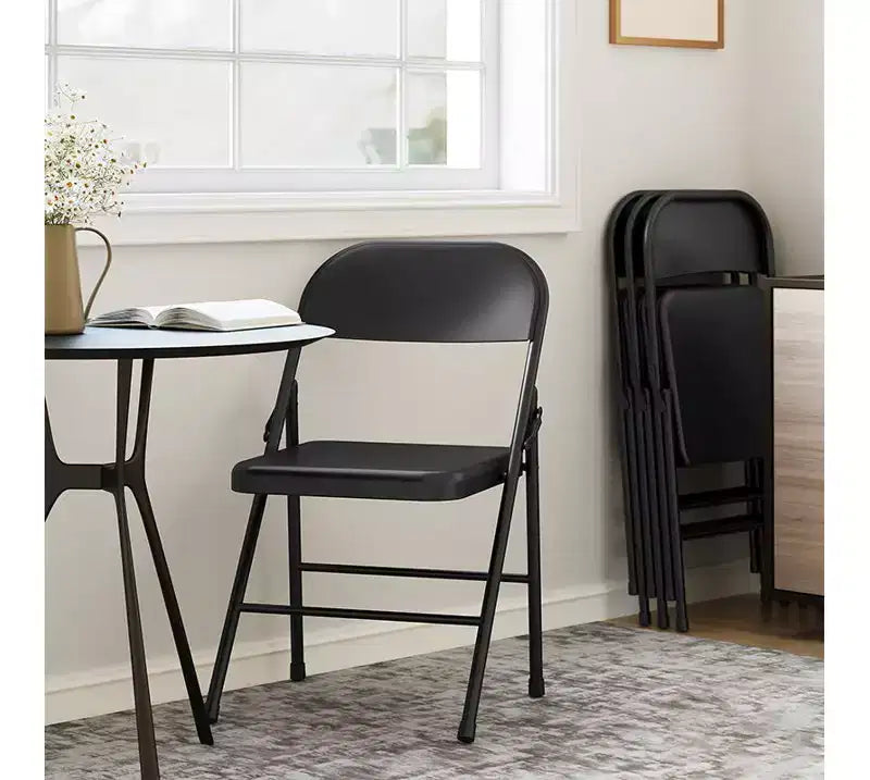 Whizmax Solo Classic Home Adult Modern Metal Indoor Auditorium Padded Folding Chairs, Black (Set of 4)