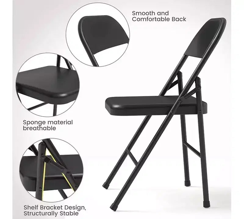 Whizmax Solo Classic Home Adult Modern Metal Indoor Auditorium Padded Folding Chairs, Black (Set of 4)