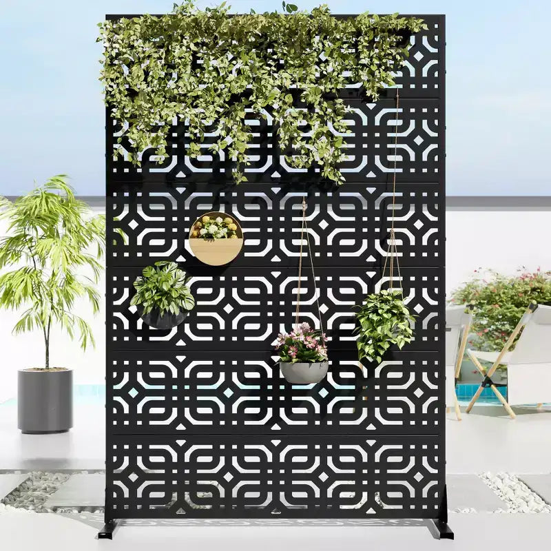 72 H47W Dovelina Black Metal Planter Box with Trellis Privacy Screen for Caf Patio,Garden & Balconies