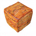 HomeRoots 18 Orange Recycled Silk and Cotton Blend Cube Pouf Ottoman