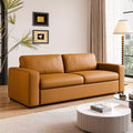 ATJafurn 82.7'' Orange Leather Couch with Square Arm, Mid Century Modern 3-Seat Upholstered Sofa Loveseat for Living Room Office and Small Space