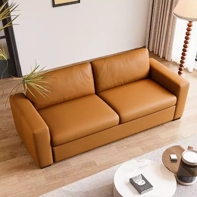 ATJafurn 82.7'' Orange Leather Couch with Square Arm, Mid Century Modern 3-Seat Upholstered Sofa Loveseat for Living Room Office and Small Space