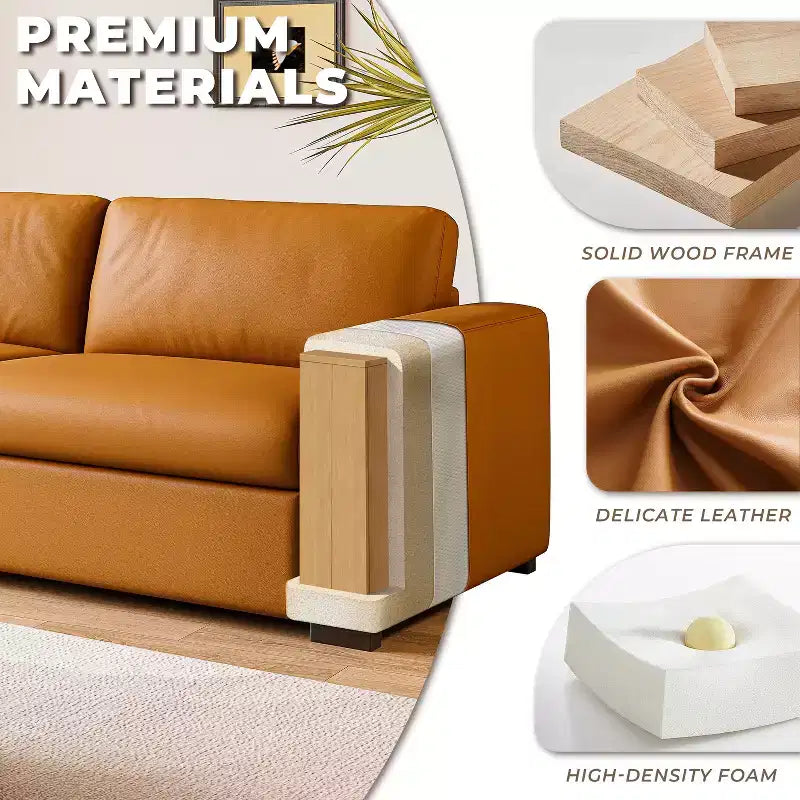 ATJafurn 82.7'' Orange Leather Couch with Square Arm, Mid Century Modern 3-Seat Upholstered Sofa Loveseat for Living Room Office and Small Space