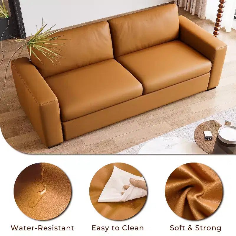 ATJafurn 82.7'' Orange Leather Couch with Square Arm, Mid Century Modern 3-Seat Upholstered Sofa Loveseat for Living Room Office and Small Space