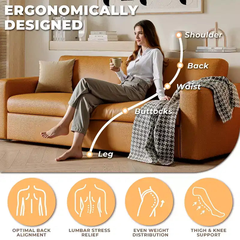 ATJafurn 82.7'' Orange Leather Couch with Square Arm, Mid Century Modern 3-Seat Upholstered Sofa Loveseat for Living Room Office and Small Space