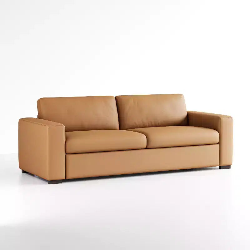 ATJafurn 82.7'' Orange Leather Couch with Square Arm, Mid Century Modern 3-Seat Upholstered Sofa Loveseat for Living Room Office and Small Space