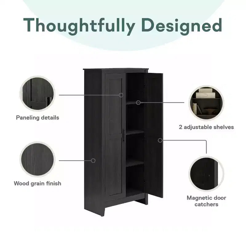 RealRooms Ashford Farmhouse Storage Cabinet with 4 Shelves and 2 Shaker Style Doors