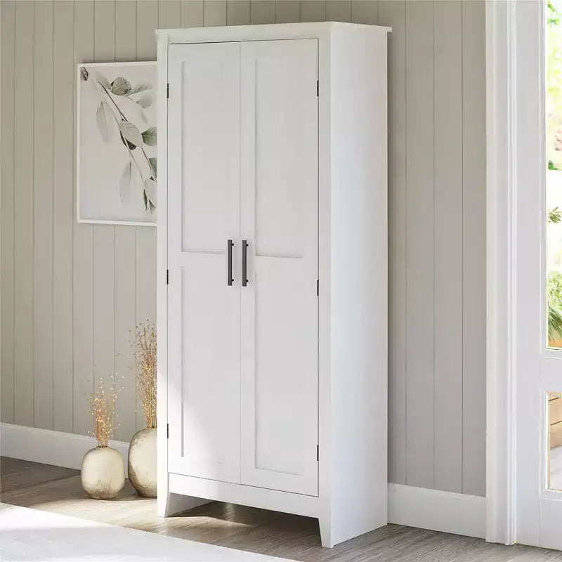 RealRooms Ashford Farmhouse Storage Cabinet with 4 Shelves and 2 Shaker Style Doors