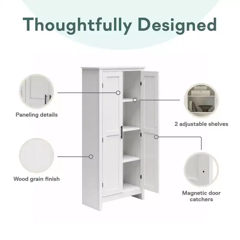 RealRooms Ashford Farmhouse Storage Cabinet with 4 Shelves and 2 Shaker Style Doors