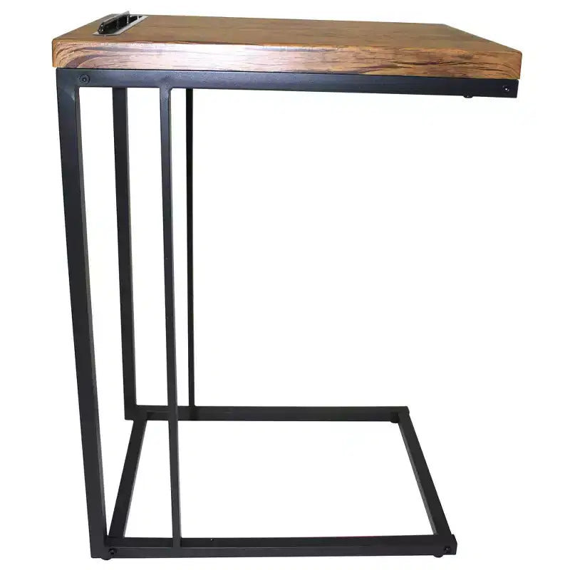 eHemco Slide Under Sofa C Shaped Side Table with Coffee Top for Living Room