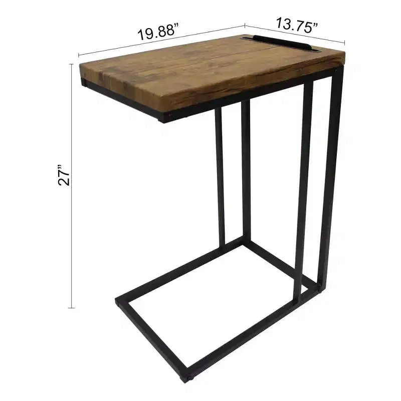 eHemco Slide Under Sofa C Shaped Side Table with Coffee Top for Living Room