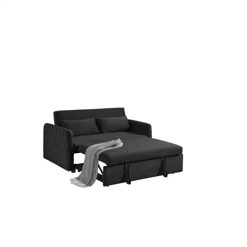 55.5 Modern Pull-Out Sleep Sofa - 2-Seater Loveseat with Lumbar Pillows & Side Pockets