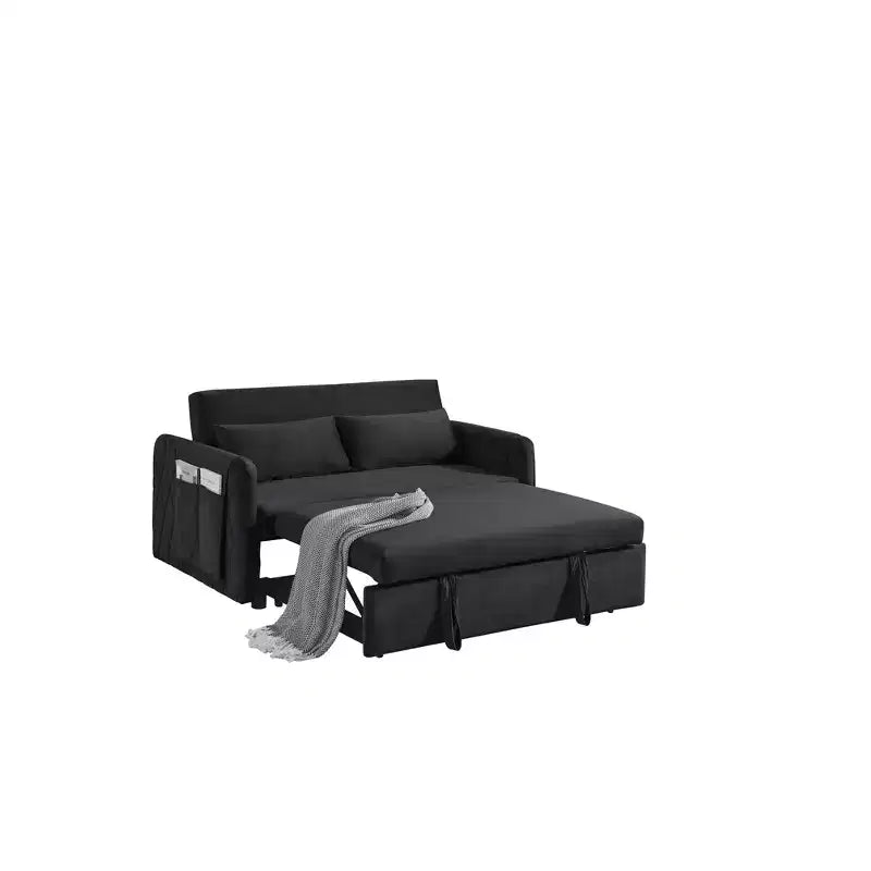 55.5 Modern Pull-Out Sleep Sofa - 2-Seater Loveseat with Lumbar Pillows & Side Pockets