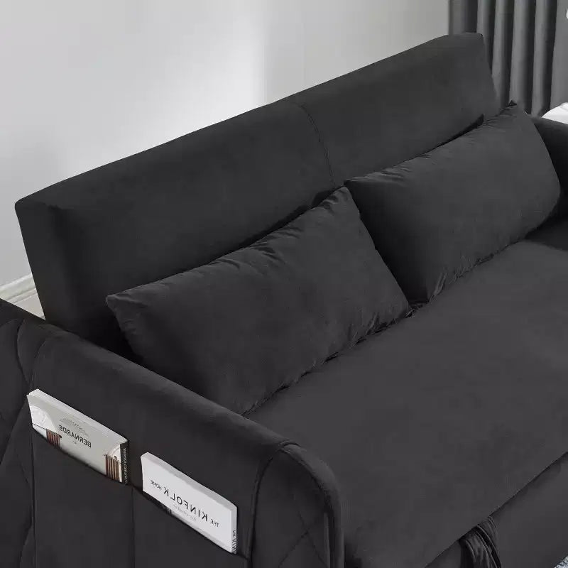 55.5 Modern Pull-Out Sleep Sofa - 2-Seater Loveseat with Lumbar Pillows & Side Pockets