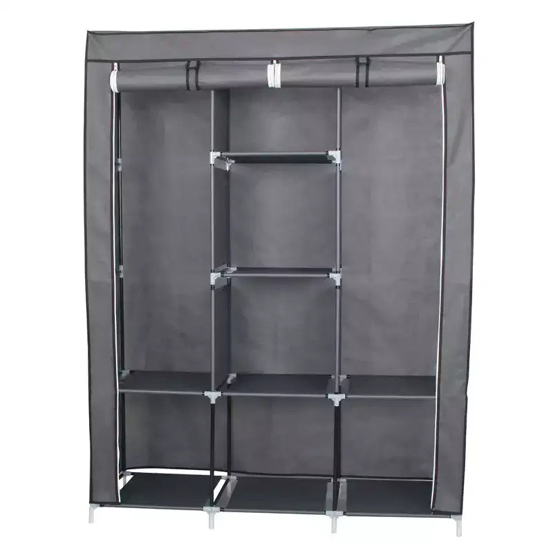 Neat Living Portable Wardrobe Closet Organizer with Cover, Shelves, and Rods for Clothes, Gray  Vertical Hanging Clothing Rack for Coats and Shoes