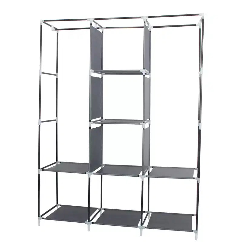 Neat Living Portable Wardrobe Closet Organizer with Cover, Shelves, and Rods for Clothes, Gray  Vertical Hanging Clothing Rack for Coats and Shoes