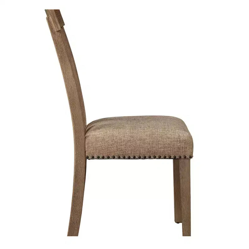 Simple Relax Set of 2 Fabric and Wood Side Chairs with Nailhead Trim Design in Maple
