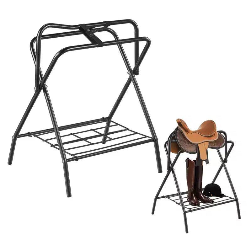 VEVOR Folding Saddle Rack, Freestanding Horse Saddle Stand, Portable Horse Blanket Holder, Heavy Duty Steel Saddle Rack, Black