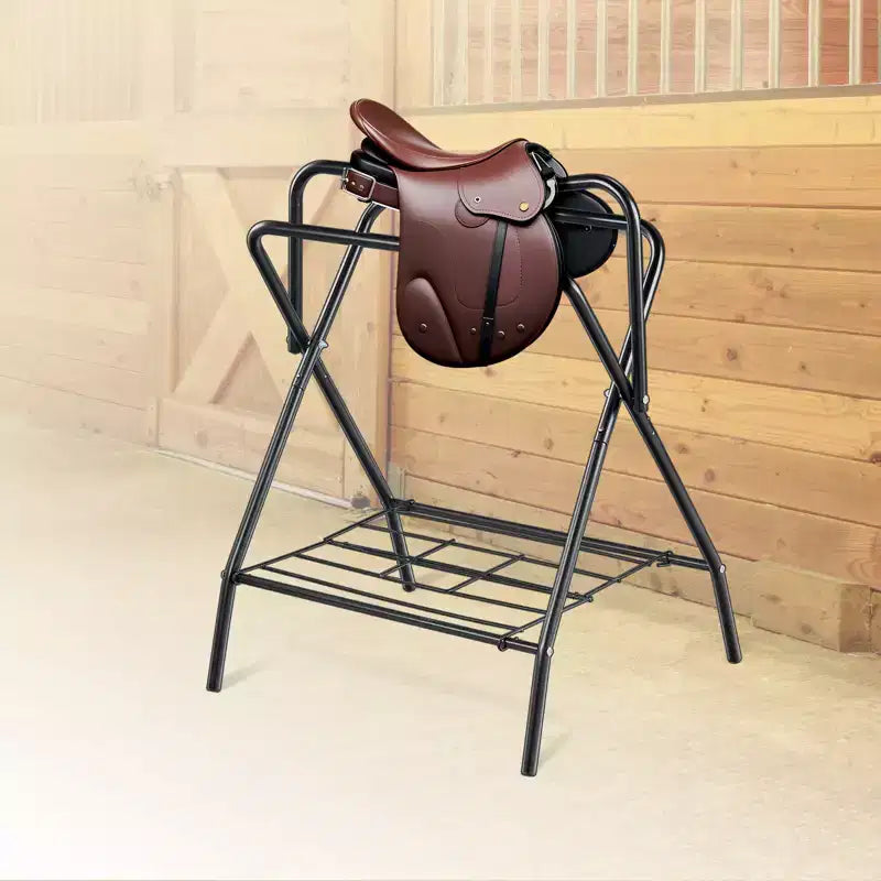 VEVOR Folding Saddle Rack, Freestanding Horse Saddle Stand, Portable Horse Blanket Holder, Heavy Duty Steel Saddle Rack, Black