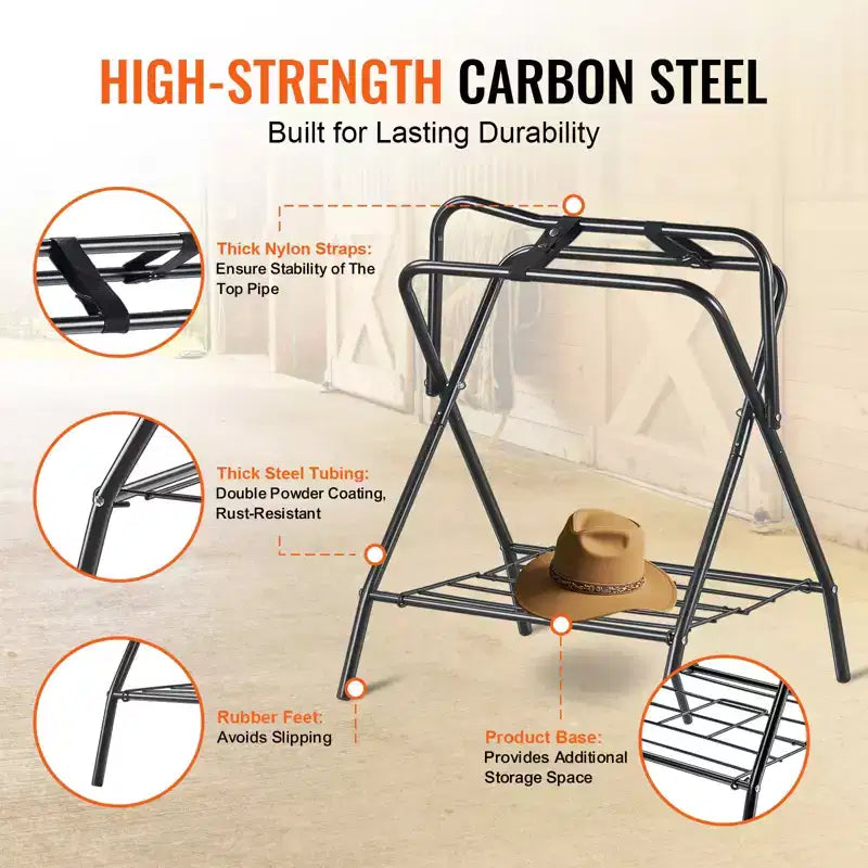 VEVOR Folding Saddle Rack, Freestanding Horse Saddle Stand, Portable Horse Blanket Holder, Heavy Duty Steel Saddle Rack, Black