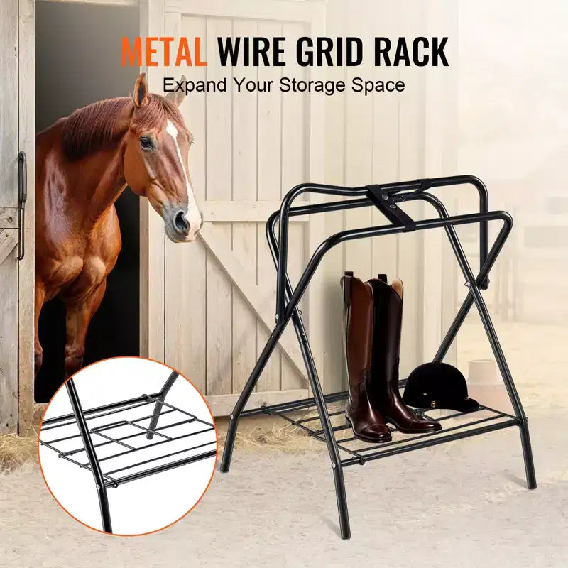 VEVOR Folding Saddle Rack, Freestanding Horse Saddle Stand, Portable Horse Blanket Holder, Heavy Duty Steel Saddle Rack, Black