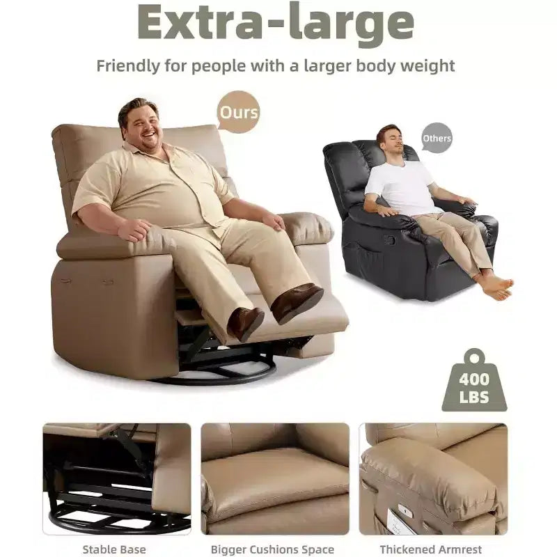 27 Oversized Recliner with Heat & Massage  360 Swivel & Manual Rocking, Remote Control for Living Room, Bedroom