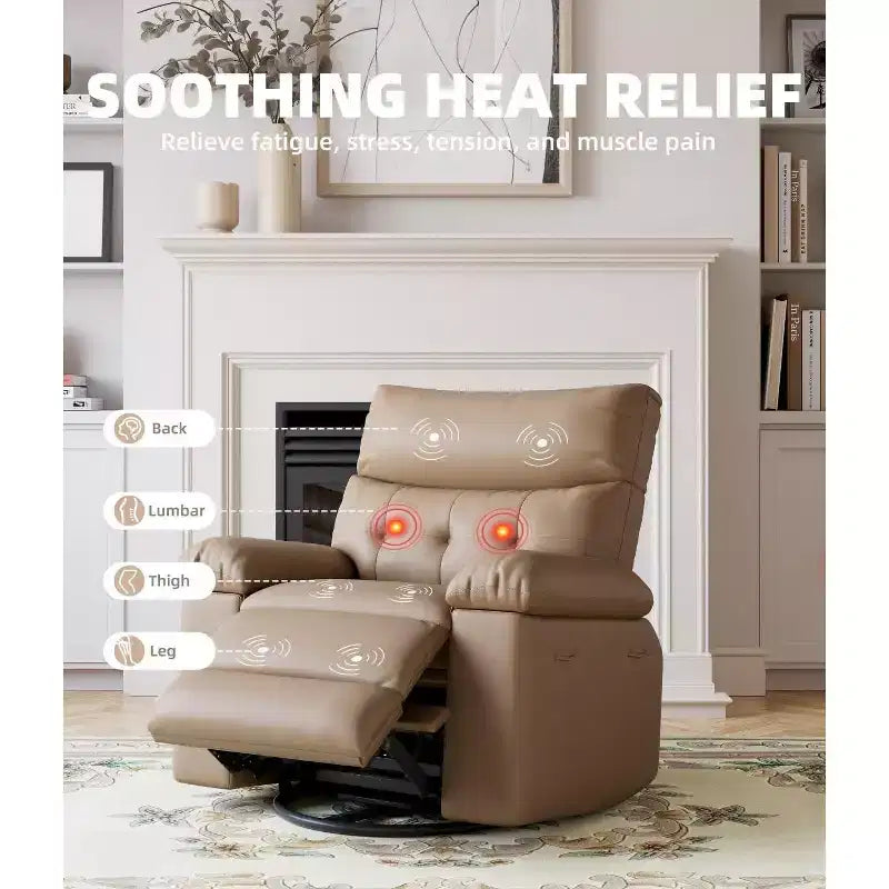 27 Oversized Recliner with Heat & Massage  360 Swivel & Manual Rocking, Remote Control for Living Room, Bedroom