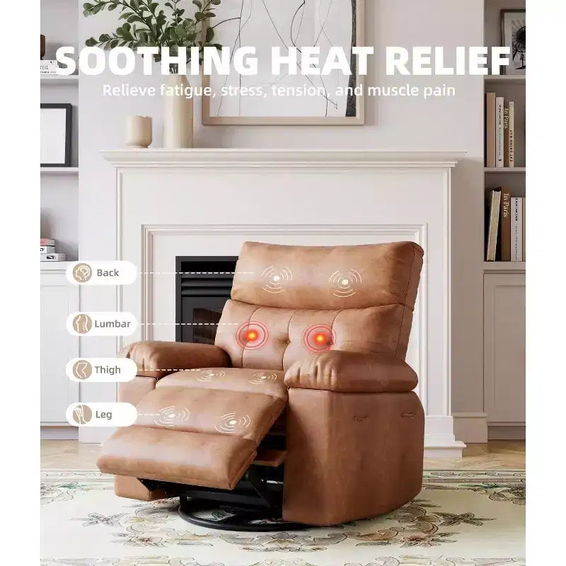 27 Oversized Recliner with Heat & Massage  360 Swivel & Manual Rocking, Remote Control for Living Room, Bedroom