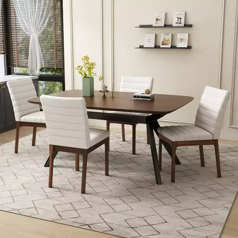 Christopher Knight Home Latisha 5 Piece Mid-Century Modern Rubberwood Upholstered Dining Set