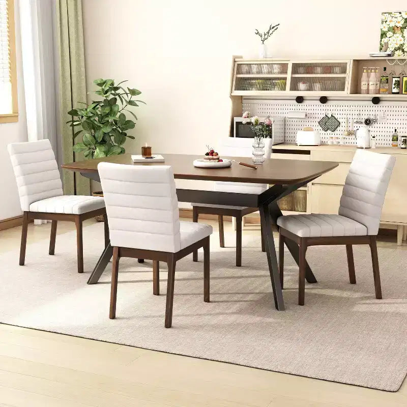 Christopher Knight Home Latisha 5 Piece Mid-Century Modern Rubberwood Upholstered Dining Set