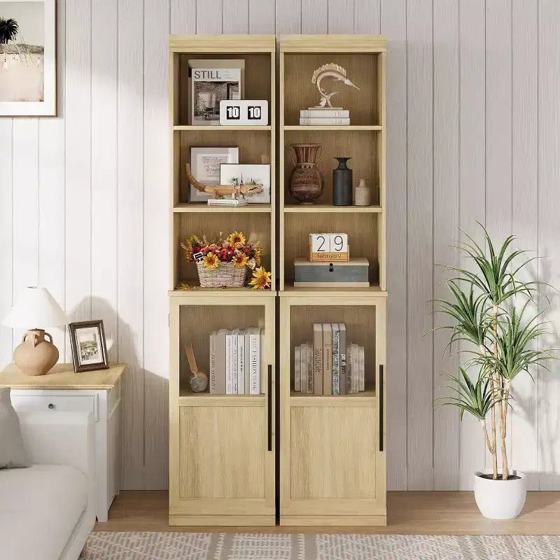 70 Tall Narrow Storage Cabinet with Glass Door, Open Shelves, Freestanding Slim Bathroom Cabinet for Small Spaces, Kitchen, Laundry Room, Living Room