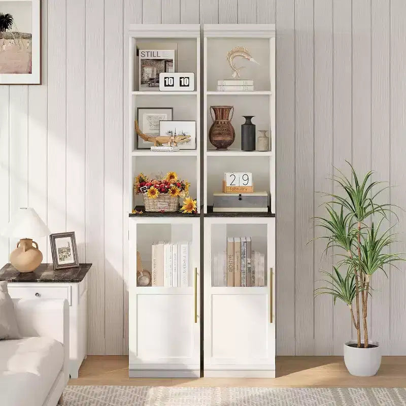 70 Tall Narrow Storage Cabinet with Glass Door, Open Shelves, Freestanding Slim Bathroom Cabinet for Small Spaces, Kitchen, Laundry Room, Living Room