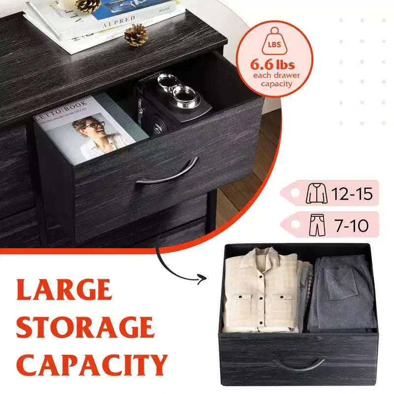 Tall Dresser with 10 Fabric Drawers, Storage Tower with Cabinet, Metal Frame, Organizer Units for Closet