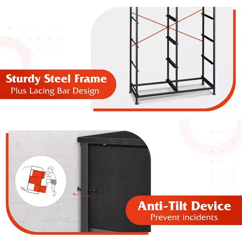 Tall Dresser with 10 Fabric Drawers, Storage Tower with Cabinet, Metal Frame, Organizer Units for Closet