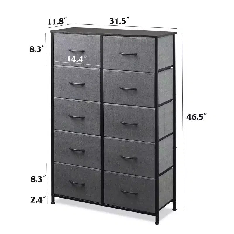 Tall Dresser with 10 Fabric Drawers, Storage Tower with Cabinet, Metal Frame, Organizer Units for Closet
