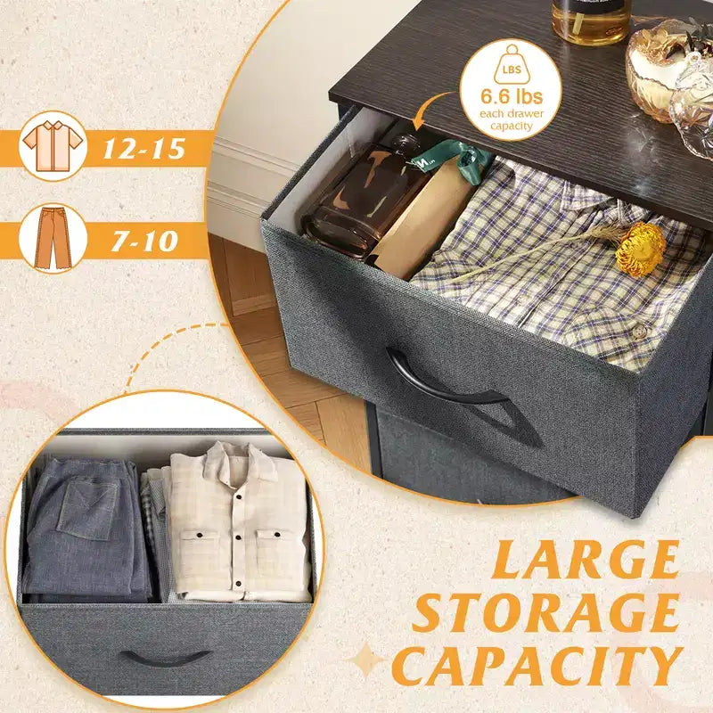 Tall Dresser with 10 Fabric Drawers, Storage Tower with Cabinet, Metal Frame, Organizer Units for Closet